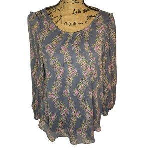Lauren Conrad Floral Long Sleeve Lined Pleated Flirty Blouse Size Medium